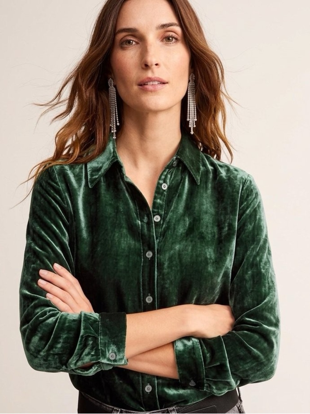 Boden Sienna Velvet Shirt Green Emerald NWT US 6 UK 10 Button Front Blouse